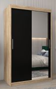 Schiebetürenschrank / Kleiderschrank Bisaurin 2C mit Spiegel, Farbe: Eiche Sonoma / Schwarz - Abmessungen: 200 x 120 x 62 cm ( H x B x T)