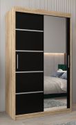 Schiebetürenschrank / Kleiderschrank Jan 02B mit Spiegel, Farbe: Eiche Sonoma / Schwarz - Abmessungen: 200 x 120 x 62 cm ( H x B x T)