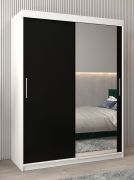 Schiebetürenschrank / Kleiderschrank Bisaurin 3C mit Spiegel, Farbe: Weiß matt / Schwarz - Abmessungen: 200 x 150 x 62 cm ( H x B x T)