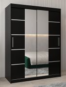 Schiebetürenschrank / Kleiderschrank Jan 03D mit Spiegel, Farbe: Schwarz - Abmessungen: 200 x 150 x 62 cm (H x B x T)