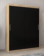 Schiebetürenschrank / Kleiderschrank Bisaurin 3A, Farbe: Eiche Sonoma / Schwarz - Abmessungen: 200 x 150 x 62 cm ( H x B x T)