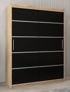 Schiebetürenschrank / Kleiderschrank Jan 03A, Farbe: Eiche Sonoma / Schwarz - Abmessungen: 200 x 150 x 62 cm ( H x B x T)