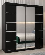 Schiebetürenschrank / Kleiderschrank Jan 04D mit Spiegel, Farbe: Schwarz - Abmessungen: 200 x 180 x 62 cm (H x B x T)