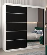 Schiebetürenschrank / Kleiderschrank Jan 05B mit Spiegel, Farbe: Weiß matt / Schwarz - Abmessungen: 200 x 200 x 62 cm ( H x B x T)
