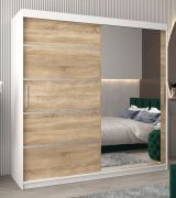Schiebetürenschrank / Kleiderschrank Jan 05B mit Spiegel, Farbe: Weiß matt / Eiche Sonoma - Abmessungen: 200 x 200 x 62 cm ( H x B x T)