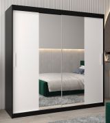 Schiebetürenschrank / Kleiderschrank Bisaurin 5B mit Spiegel, Farbe: Schwarz / Weiß matt - Abmessungen: 200 x 200 x 62 cm ( H x B x T)