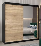 Schiebetürenschrank / Kleiderschrank Bisaurin 5C mit Spiegel, Farbe: Schwarz / Eiche Sonoma - Abmessungen: 200 x 200 x 62 cm ( H x B x T)