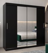 Schiebetürenschrank / Kleiderschrank Bisaurin 5B mit Spiegel, Farbe: Schwarz - Abmessungen: 200 x 200 x 62 cm ( H x B x T)