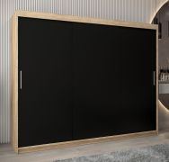 Schiebetürenschrank / Kleiderschrank Bisaurin 6A, Farbe: Eiche Sonoma / Schwarz - Abmessungen: 200 x 250 x 62 cm ( H x B x T)