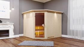 Sauna "Samu" SET mit Kranz und Ofen 9 kW - 245 x 210 x 202 cm (B x T x H)