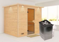 Sauna "Leja" SET mit bronzierter Tür und Kranz mit Ofen 9 kW - 259 x 210 x 205 cm (B x T x H)