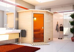 Sauna "Kirsa" mit bronzierter Tür und Kranz - Farbe: Natur - 224 x 184 x 202 cm (B x T x H)