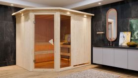 Sauna "Bjarki 3" SET mit bronzierter Tür und Kranz mit Ofen 9 kW - 245 x 210 x 202 cm (B x T x H)