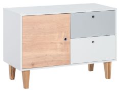 Jugendzimmer - Kommode Syrina 16, Farbe: Weiß / Grau / Eiche - Abmessungen: 72 x 103 x 45 cm (H x B x T)