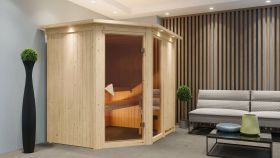 Sauna "Bjarki 2" SET mit bronzierter Tür und Kranz mit Ofen BIO 9 kW - 210 x 184 x 202 cm (B x T x H)