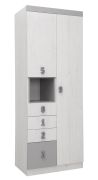 Kinderzimmer - Drehtürenschrank / Kleiderschrank Luis 11, Farbe: Eiche Weiß / Grau - 218 x 80 x 52 cm (H x B x T)