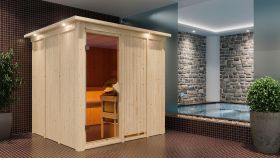 Sauna "Aleksi" SET mit Kranz und Ofen externe Steuerung easy 9 kW Edelstahl - 210 x 210 x 202 cm (B x T x H)
