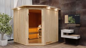 Sauna "Nooa" SET mit Kranz und Ofen externe Steuerung easy 9 kW Edelstahl - 210 x 210 x 202 cm (B x T x H)