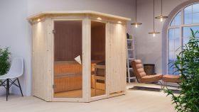 Sauna "Bjarki 1" SET mit bronzierter Tür und Kranz mit Ofen externe Steuerung easy 9 kW Edelstahl - 210 x 165 x 202 cm (B x T x H)