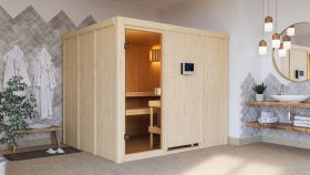 Sauna "Anders" SET mit bronzierter Tür - Farbe: Natur, Ofen externe Steuerung easy 9 kW - 231 x 196 x 198 cm (B x T x H)