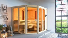 Infrarotkabine "Eldey" SET mit bronzierter Tür - Farbe: Natur, Ofen externe Steuerung easy BIO 9 kW - 231 x 196 x 198 cm (B x T x H)