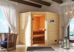 Sauna "Olai" SET mit bronzierter Tür - Farbe: Natur, Ofen BIO 9 kW - 195 x 169 x 187 cm (B x T x H)