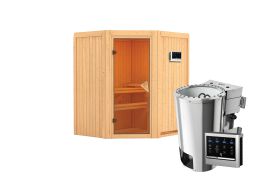 Sauna "Kjell" SET mit bronzierter Tür - Farbe: Natur, Ofen BIO 3,6 kW - 170 x 151 x 198 cm (B x T x H)