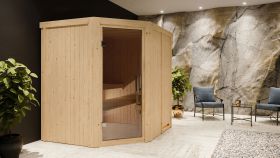 Sauna "Hanko" SET mit graphitfarbener Tür - Farbe: Natur, Ofen externe Steuerung easy 9 kW - 196 x 170 x 198 cm (B x T x H)