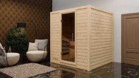 Sauna "Jonna" SET mit graphitfarbener Tür - Farbe: Natur, Ofen externe Steuerung easy 9 kW - 196 x 196 x 200 cm (B x T x H)