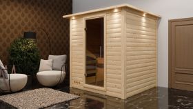 Sauna "Jonna" SET mit Kranz und graphitfarbener Tür - Farbe: Natur, Ofen BIO 9 kW - 224 x 210 x 206 cm (B x T x H)