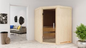 Sauna "Eetu" SET mit graphitfarbener Tür - Farbe: Natur, Ofen externe Steuerung easy 9 kW - 151 x 151 x 198 cm (B x T x H)