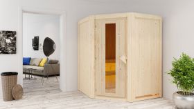 Sauna "Eetu" SET mit Energiespartür - Farbe: Natur, Ofen BIO 9 kW - 151 x 151 x 198 cm (B x T x H)
