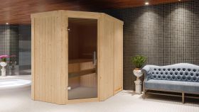 Sauna "Mika" mit graphitfarbener Tür - Farbe: Natur - 151 x 196 x 198 cm (B x T x H)