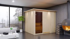 Sauna "Toivo" SET mit graphitfarbener Tür und Kranz - Farbe: Natur, Ofen externe Steuerung easy 9 kW - 245 x 210 x 202 cm (B x T x H)
