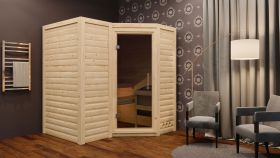 Sauna "Tjara 1" SET mit graphitfarbener Tür - Farbe: Natur, Ofen 9kW - 193 x 184 x 209 cm (B x T x H)