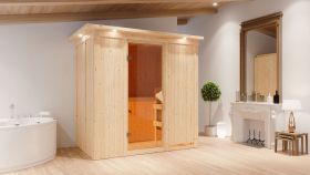 Sauna "Eeli" SET mit bronzierter Tür und Kranz mit Ofen BIO 9 kW - 210 x 132 x 202 cm (B x T x H)