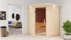 Sauna "Eetu" SET mit Klarglastür, Kranz & Ofen externe Steuerung easy 9 KW - 165 x 165 x 202 cm (B x T x H)