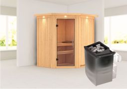 Sauna "Leevi" SET mit Klarglastür, Kranz & Ofen 9 kW - 184 x 165 x 202 cm (B x T x H)