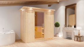 Sauna "Eeli" mit Klarglastür und Kranz - Farbe: Natur - 210 x 132 x 202 cm (B x T x H)