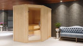 Sauna "Mika" SET mit Klarglastür & Ofen externe Steuerung easy 9 KW - 151 x 196 x 198 cm (B x T x H)