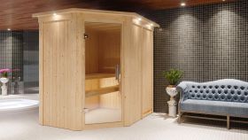 Sauna "Mika" mit Klarglastür und Kranz - Farbe: Natur - 165 x 210 x 202 cm (B x T x H)