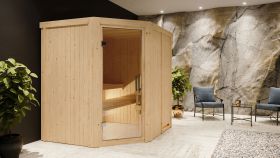 Sauna "Hanko" SET mit Klarglastür & Ofen BIO 9 kW - 196 x 170 x 198 cm (B x T x H)