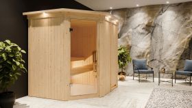 Sauna "Hanko" SET mit Klarglastür, Kranz & Ofen BIO 9 kW - 210 x 184 x 202 cm (B x T x H)