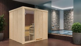 Sauna "Aleksi" SET mit Klarglastür & Ofen BIO 9 kW - 196 x 196 x 198 cm (B x T x H)