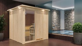 Sauna "Aleksi" mit Klarglastür und Kranz - Farbe: Natur - 210 x 210 x 202 cm (B x T x H)