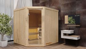 Sauna "Nooa" SET mit Klarglastür - Farbe: Natur, Ofen BIO 9 kW - 196 x 196 x 198 cm (B x T x H)
