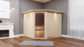 Sauna "Samu" SET mit Klarglastür, Kranz & Ofen BIO 9 kW - 245 x 210 x 202 cm (B x T x H)