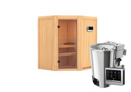 Sauna "Kjell" SET mit Klarglastür & Ofen BIO 3,6 kW - 170 x 151 x 198 cm (B x T x H)