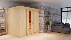 Sauna "Jarle" mit Energiespartür - Farbe: Natur - 196 x 151 x 198 cm (B x T x H)