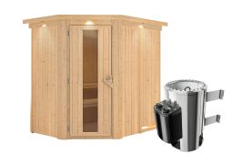 Sauna "Ole" SET mit Energiespartür, Kranz und Ofen 3,6 kW - 165 x 210 x 202 cm (B x T x H)